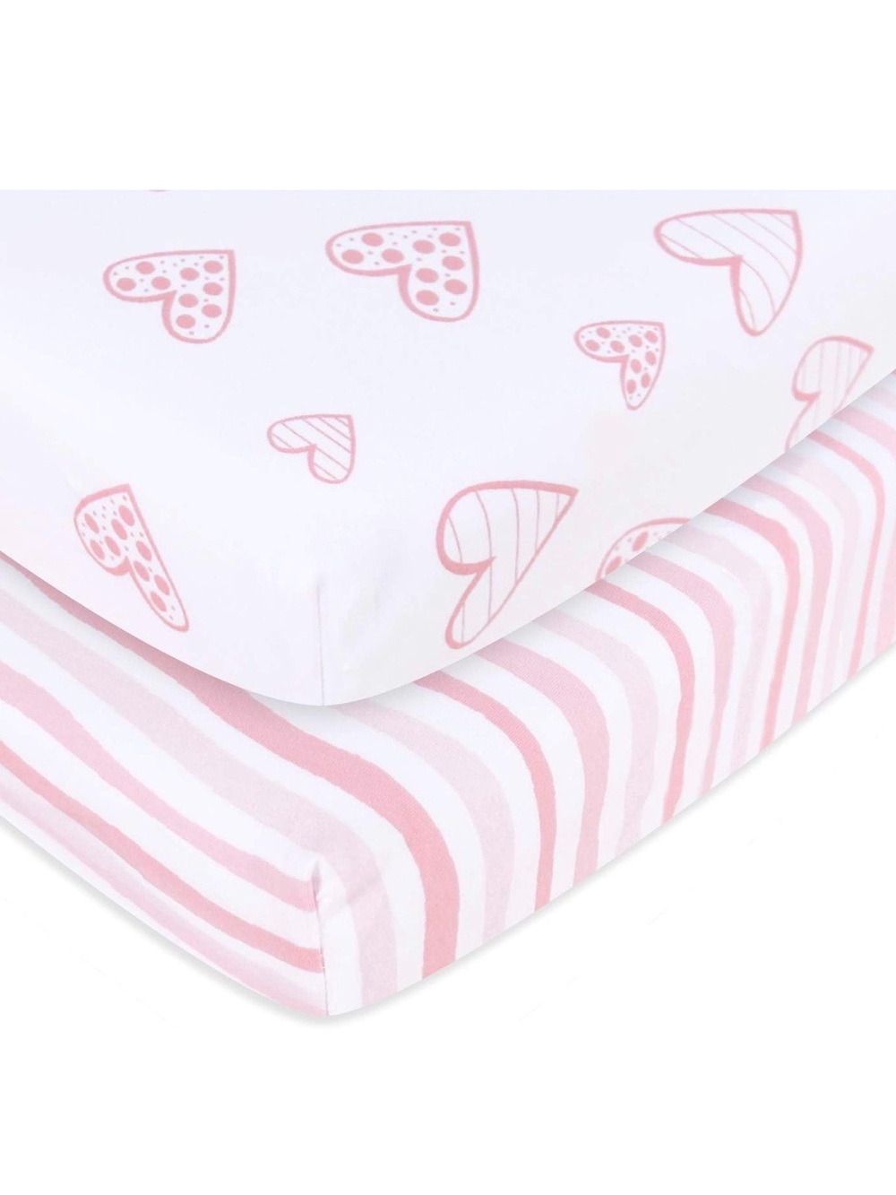 Pink Heart & Stripe Crib Sheet Set - Soft Nursery Bedding